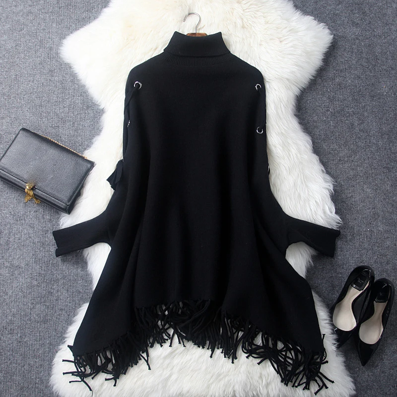 Pulls Gland Femelle Qualité Tricoté Lâche Chauve 2018 souris Col Roulé Manches Femmes rouge Chandail Haute Printemps Cape Nouveau Noir gris fqfZYI