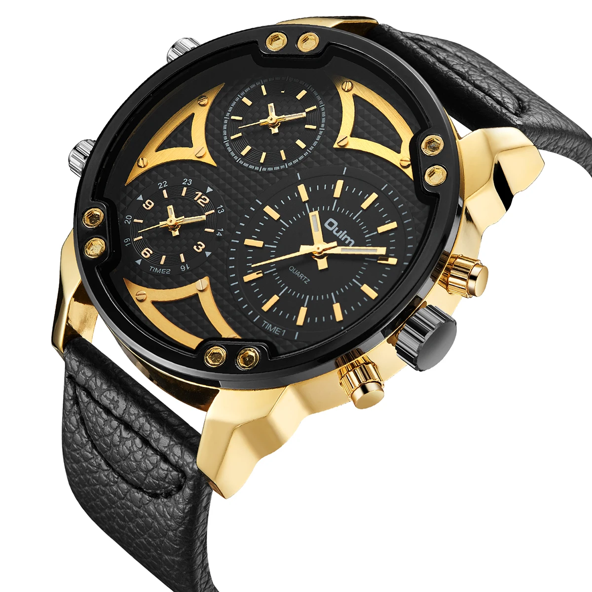 

OULM 2018 Mens Watches Top Brand Luxury Quartz Analog Clock 3 Time Zone Display Big Case Boyfriend Casual Wrist Watch for Man
