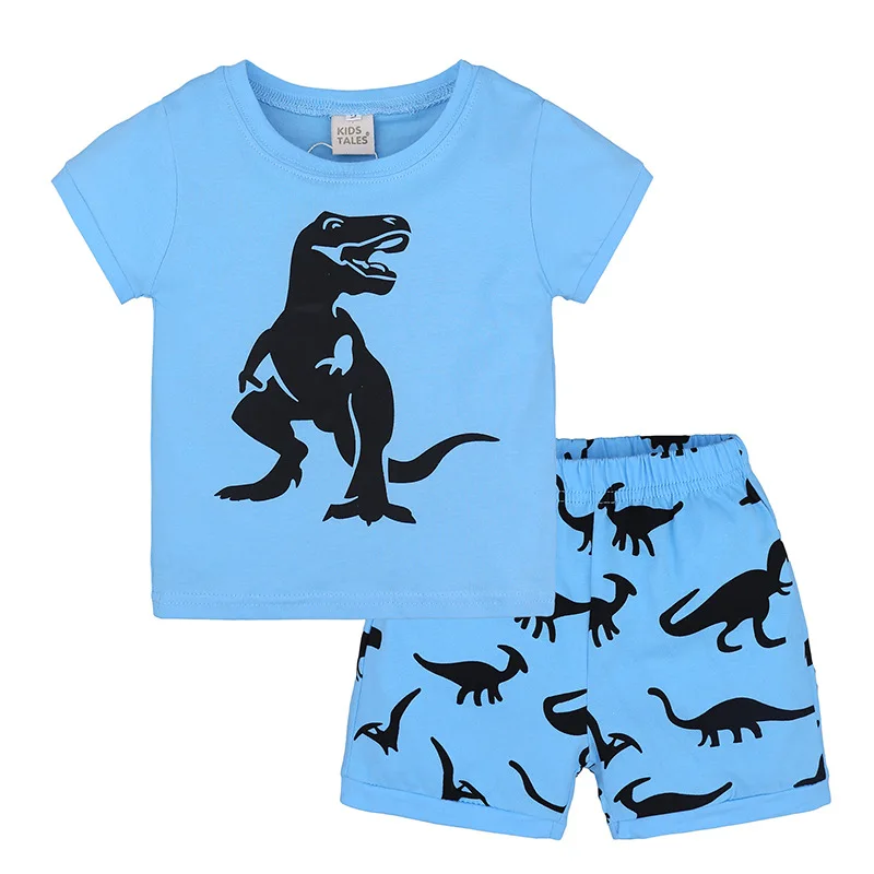 Boys Clothing Sets Summer Kids Cotton Blue T shirt+Shorts Suit Baby Boy