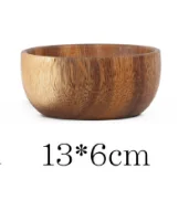 Цельная Деревянная миска из твердой акации, европейская плоская подошва, прочная миска для салата, лапши, супа, приготовления пищи - Цвет: 13x6cm