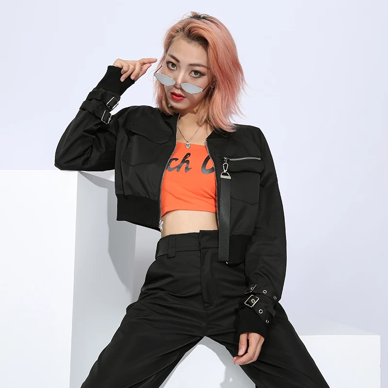 wonderful  Sweetown Cropped Bomber Coats And Jackets Women Autumn 2018 Long Sleeve Chaqueta Mujer Streetwear B