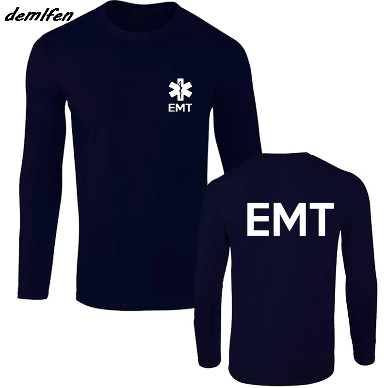 Модная хлопковая футболка с длинными рукавами emt EMS parameic, медицинская помощь, Мужская футболка, хип-хоп футболки, топы, уличная одежда - Цвет: navy