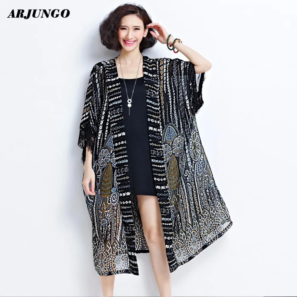 Arjungo Summer Chiffon Kimono Women Loose Large Size Plus Size Summer 