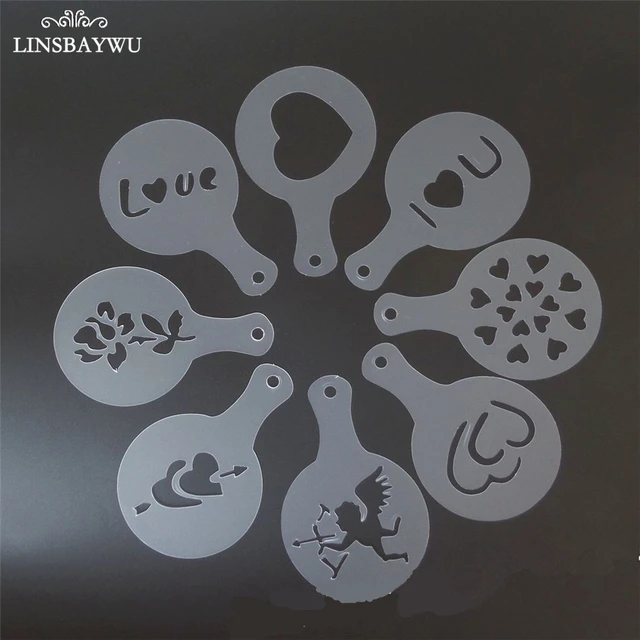 Best Price LINSBAYWU Popular 8* Valentine Xmas Cake Cappuccino Stencils Cookie Latte Coffee Mold