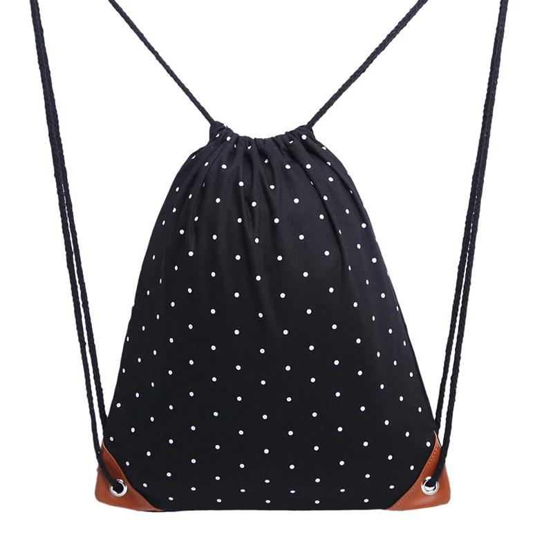 15PCS LOT Fashion Drawstring Bag Portable Dot Canvas Women Men Backbag Travel Bags Portable Beach Pouch