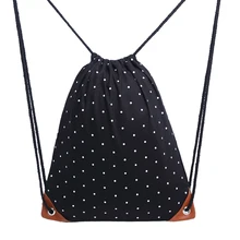15PCS / LOT Fashion Drawstring Bag Portable Dot Canvas Women Men Backbag Travel Bags Portable Beach Pouch