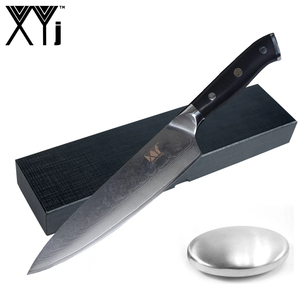 

XYj Brand Kitchen Knife Set High End Damascus Knife Black G10 Handle Cooking Tools + Stainless Steel Soap + Black Hard Gift Box