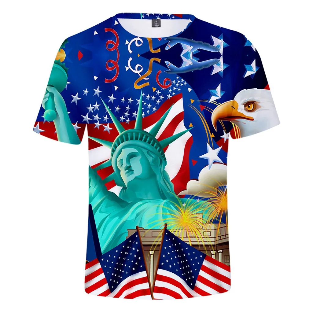 

Men's Independence Day T-shirt fashion trend simple fashion flag print loose comfortable large size shirt T-shirt#D10-Y5