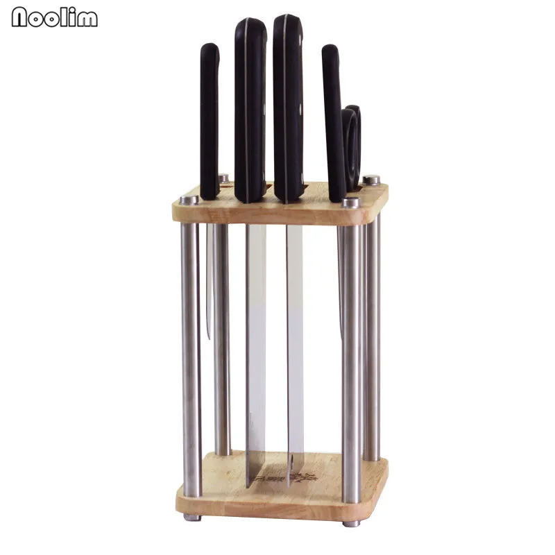 

NOOLIM 1Piece Creative Wood Stainless Steel Knife Holder Eco-friendly Wooden Knife Rack Kitchen Bar Storage 6-hole Knives Stand