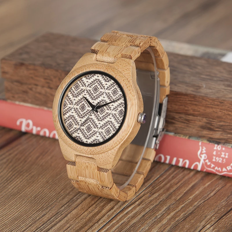 BOBO BIRD Bamboo Men Watch relogio masculino Partten Dial Face Bamboo Strap Quartz Wristwatch Men's Gift in Wooden Box W-I28