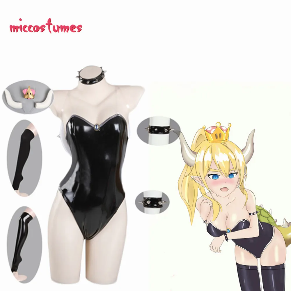

Bowsette Princess Bowser Swimwear Bodysuit Cosplay Costume with Horn and Turtle Shell