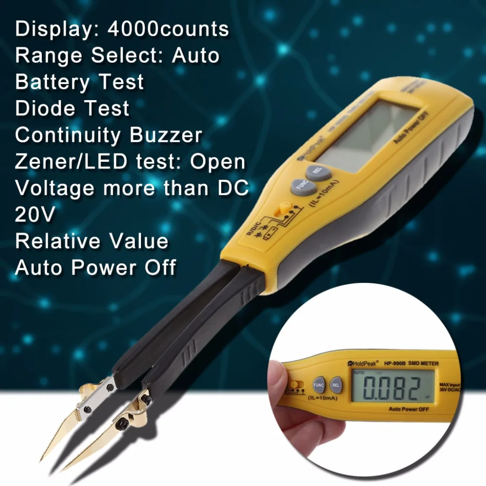 

HoldPeak Digital Multimeter Professional SMD Tester Resistance Capacitance Diode Meters 4000 Count LCD Display