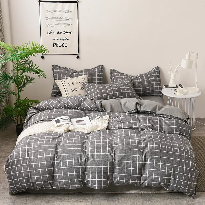 

Plaids 3-4pcs/lot AB Sides Duvet Cover Sets 100% Polyester Bedding Sets for Kids Adults Single Double Bed XF612-12