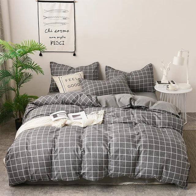Best Offers Plaids 3-4pcs/lot AB Sides Duvet Cover Sets 100% Polyester Bedding Sets for Kids Adults Single Double Bed XF612-12