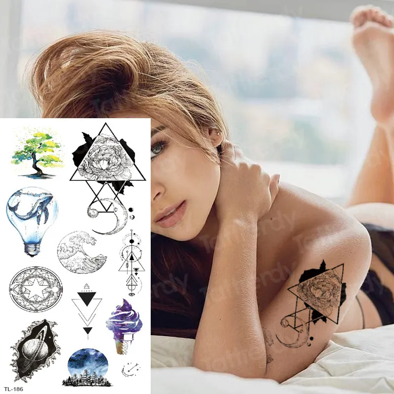

geometric triangle tattoo sticker sketches tattoo designs symbols tattoo waterproof galaxy tatoo fake girl body stickers sexy