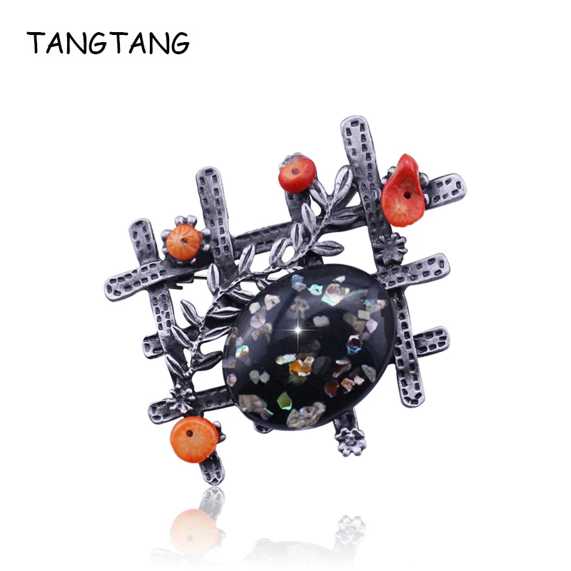 

TANGTANG Brooch For Men Winter Vintage Jewelry Black Tin Alloy Plated Metal Lattice Pins Women Brooch Fashion Item No.: BH8105