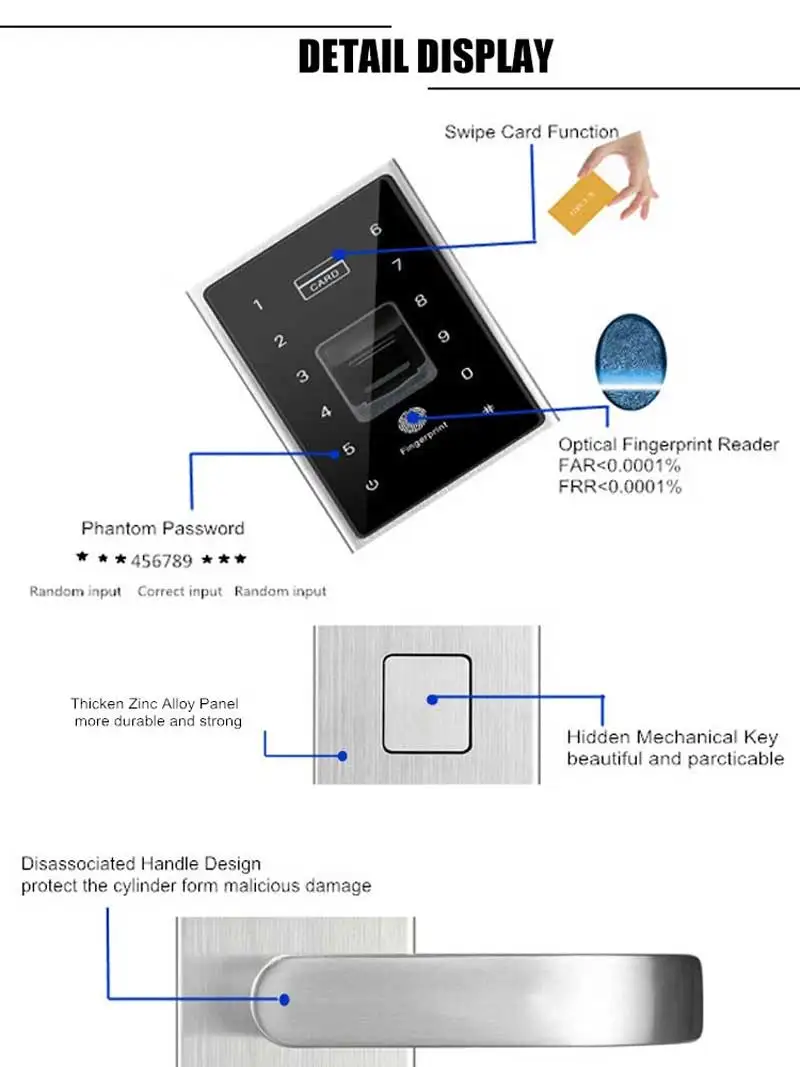 Умный дверной замок отпечатков пальцев из нержавеющей стали без ключа биометрический замок отпечатков пальцев+ пароль+ RFID карта+ ключ разблокировка способов домашнего использования в отеле