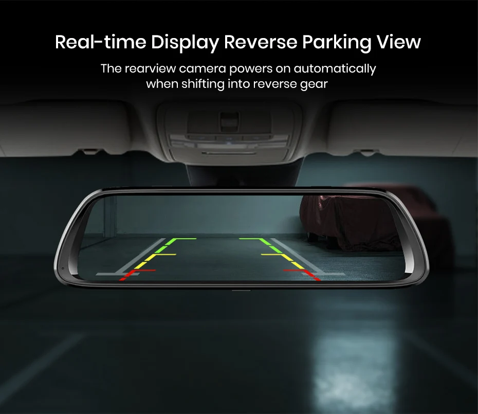 Junsun 9.66" IPS Touch Screen Dual Lens 1080P Car DVR Stream RearView Mirror Dash Camera Dual Lens Night Vision Parking Monitor