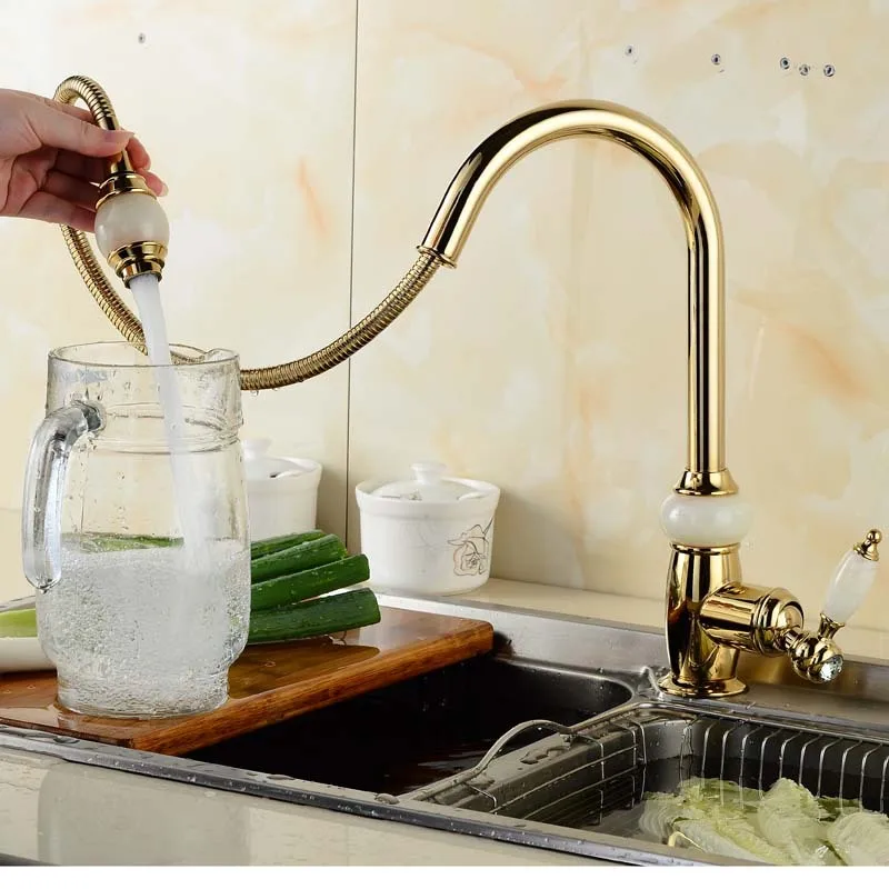

Kitchen sink pull out faucet all copper jade faucet all copper single hole holder deck mounted gold cold and hot mixer water