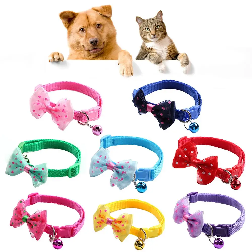 

Dot Print Bowknot Pet Collar with Bell Dog Puppy Cat Kitten Adjustable Necklace Set