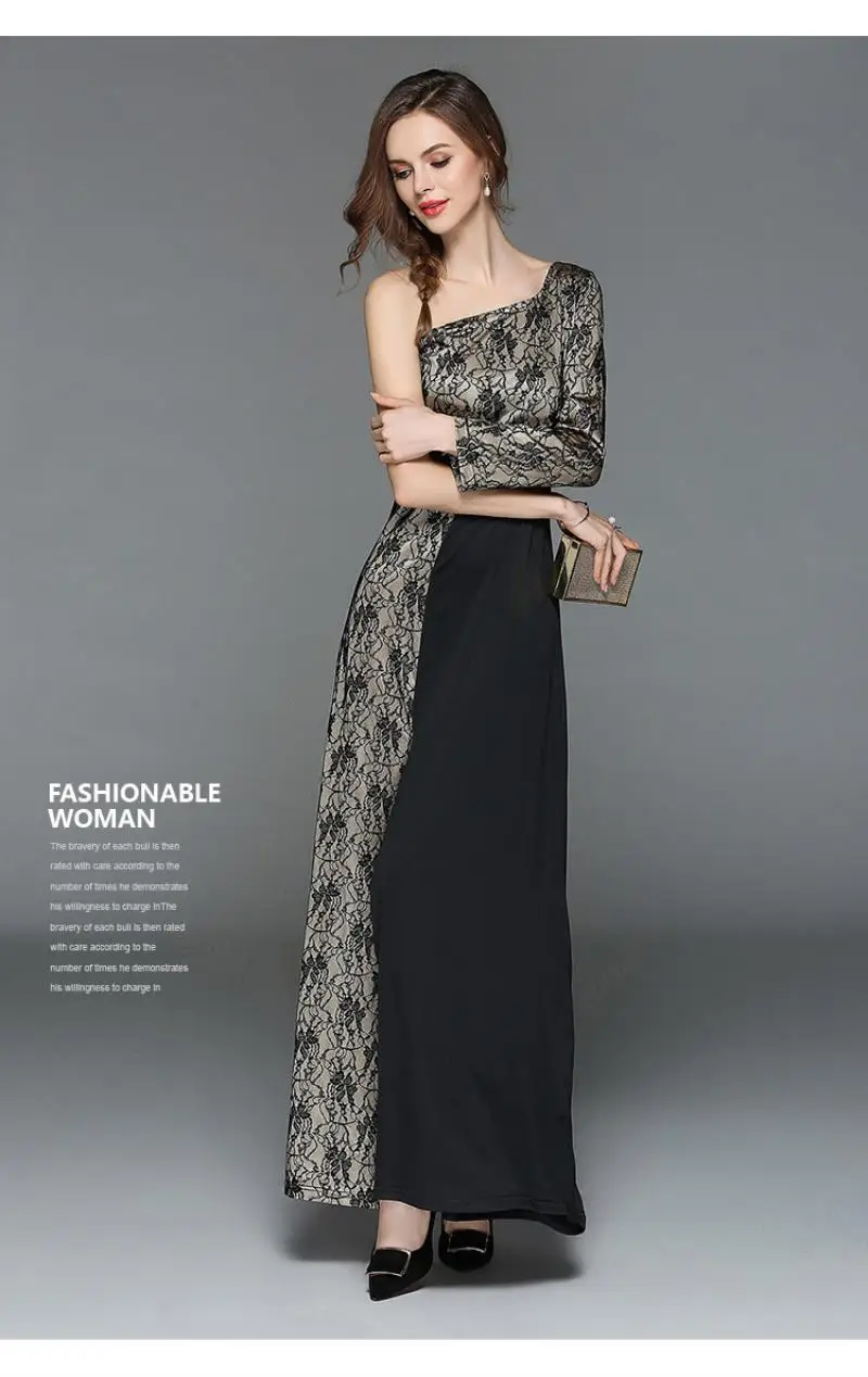 2018 spring summer new fashion sexy women lace dress shoulder sleeve bare shoulder slim female lace formal dress long dress