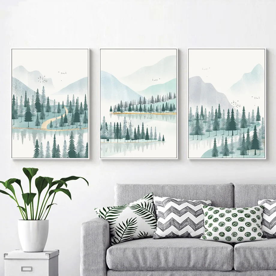 Watercolor-Forest-River-Mountain-Landscape-Wall-Art-Canvas-Painting-Nordic-Posters-And-Prints-Wall-Pictures-For