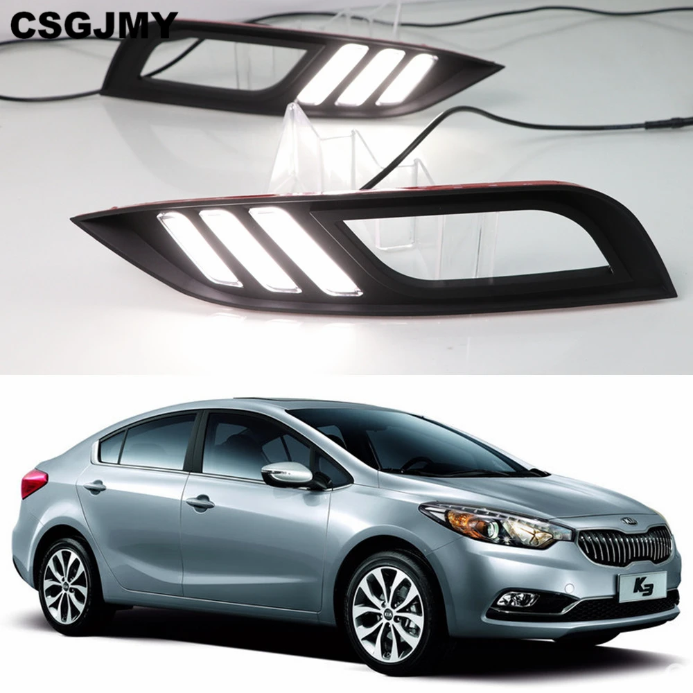 

CSGJMY For Kia K3 Cerato 2013 2014 2015 2016 Led Daytime Running Lights DRL fog lamp cover with Yellow Turning Signal Function