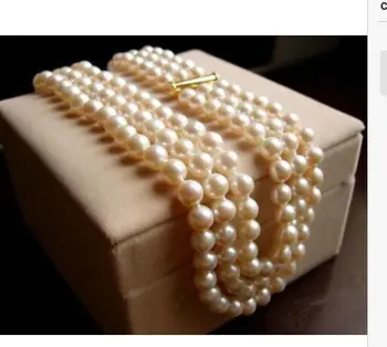 

triple strands7-8mm south sea round white pearl necklace 18"19"20" KKK