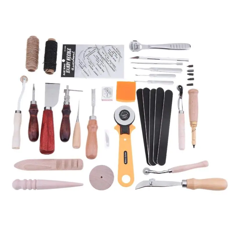 

37pcs DIY Leather Craft Hand Sewing Stitching Punch Practical Tools Carving Set Kit Best Gift for Fashion Designer or Housewife