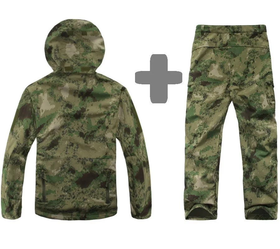Günstige Männer Im Freien Sport TAD Getriebe Weiche Shell Camouflage Taktische Jacke Set Armee Wasserdichte Jagd Kleidung Mantel Military Jacke Hosen