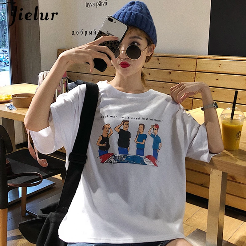 Jielur женские футболки новые Harajuku милые Мультяшные печатные шикарные блузка из