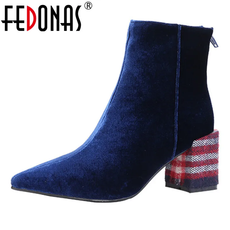 

FEDONAS Luxury Women Velvet Ankle Boots For Women High Heels Autumn Winter Short Martin Shoes Woman Pointed Toe Warm Party Shoes