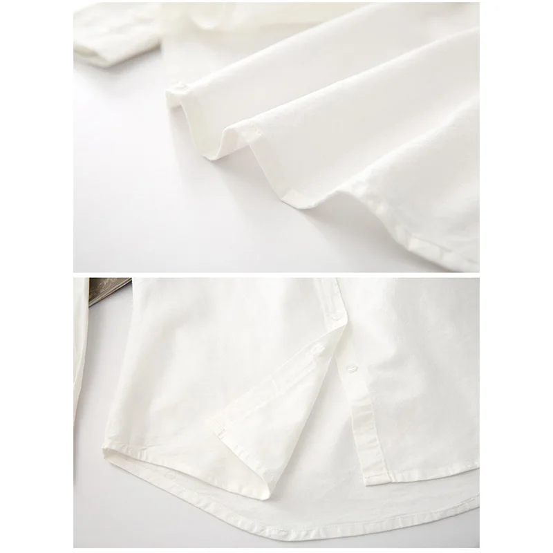 Женские рубашки Оксфорд с длинным рукавом белого и синего цвета размера плюс
