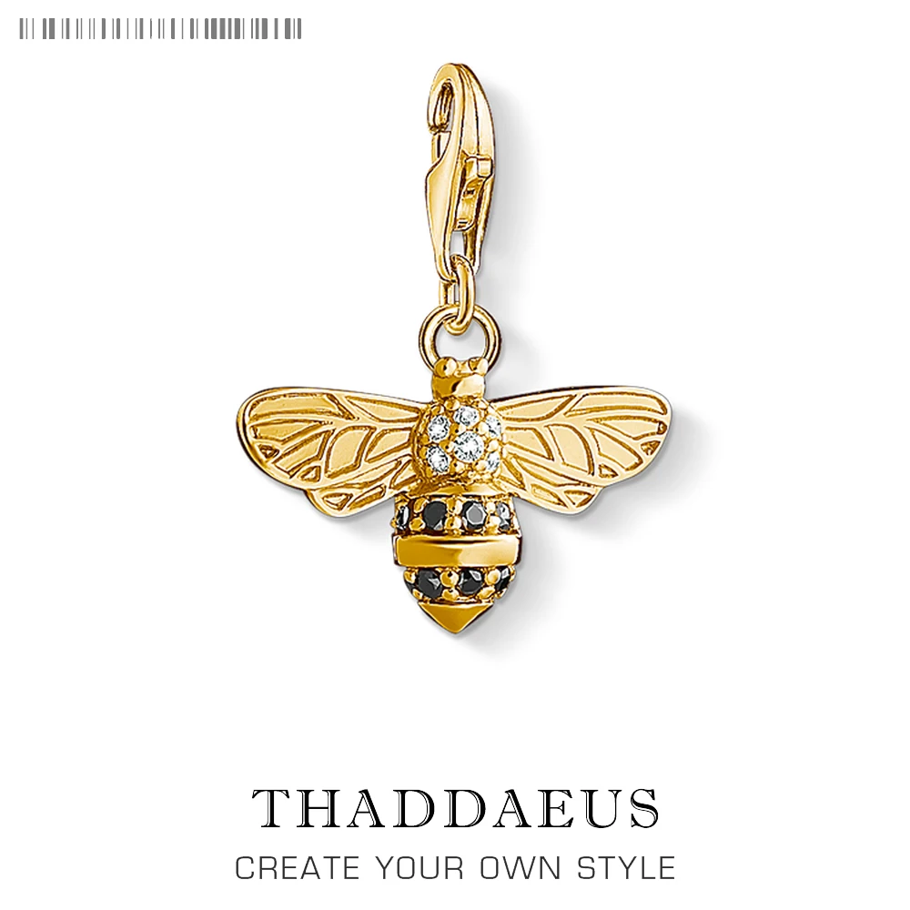 

925 Sterling Silver Lovely Gold Color Bee Animal Pendants Charm for Women Fine Jewelry Fit Bracelet Necklace