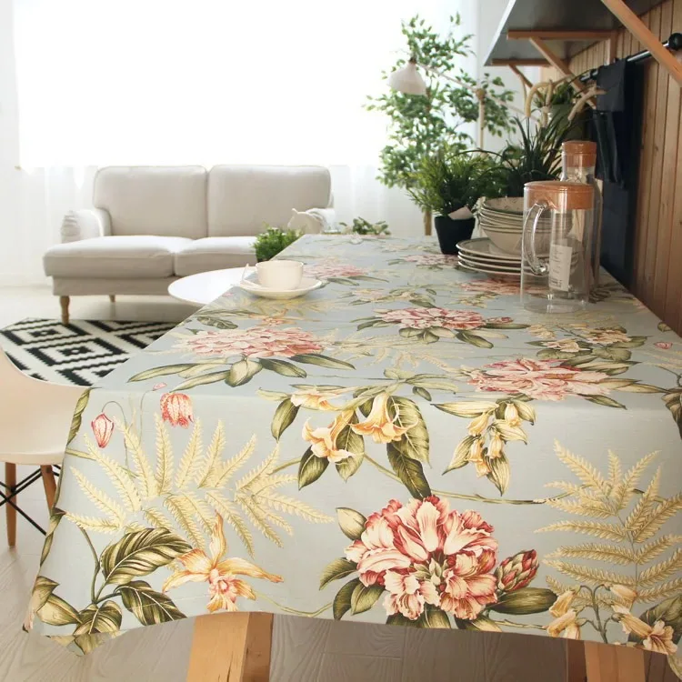 

Junwell Decorative Floral Print Tablecloth Wrinkle Free and Stain Resistant Fabric Tablecloths for Kitchen Room