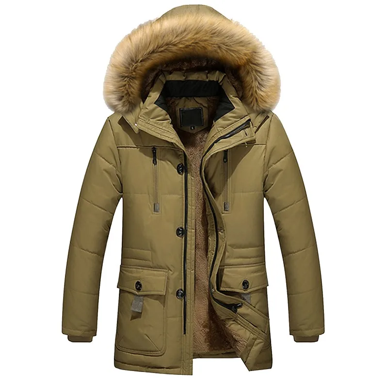 TANGNEST/Мужская парка с большим меховым капюшоном, Толстая Теплая Верхняя распродажа, Высококачественная однотонная мужская зимняя куртка на молнии с большими карманами MWM1618