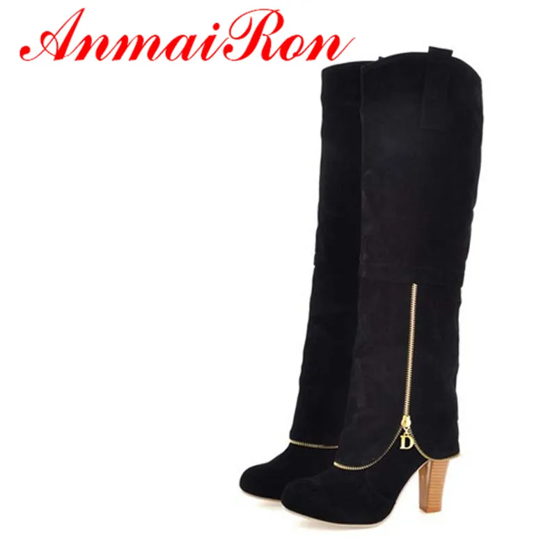 

Knee-High BOOTS Fashion Chains Flock women Boots big size 34-43 Shoes Winter Boots Casual wedding Knight boots Platform