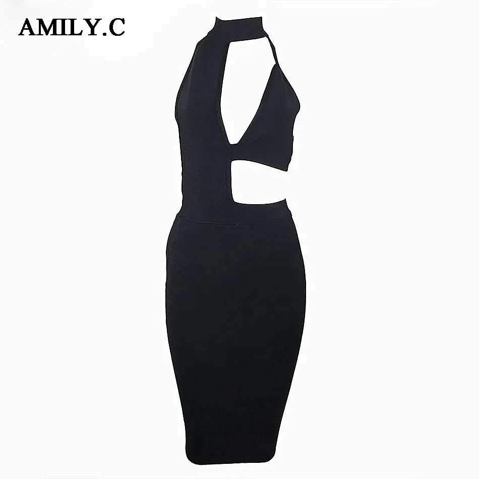 

Amily.c 2018 New Spring Women Bandage Dress Sexy Bodycon Halter Neck Dress Chic Celebrity Party Black Dresses Wholesale Vestidos