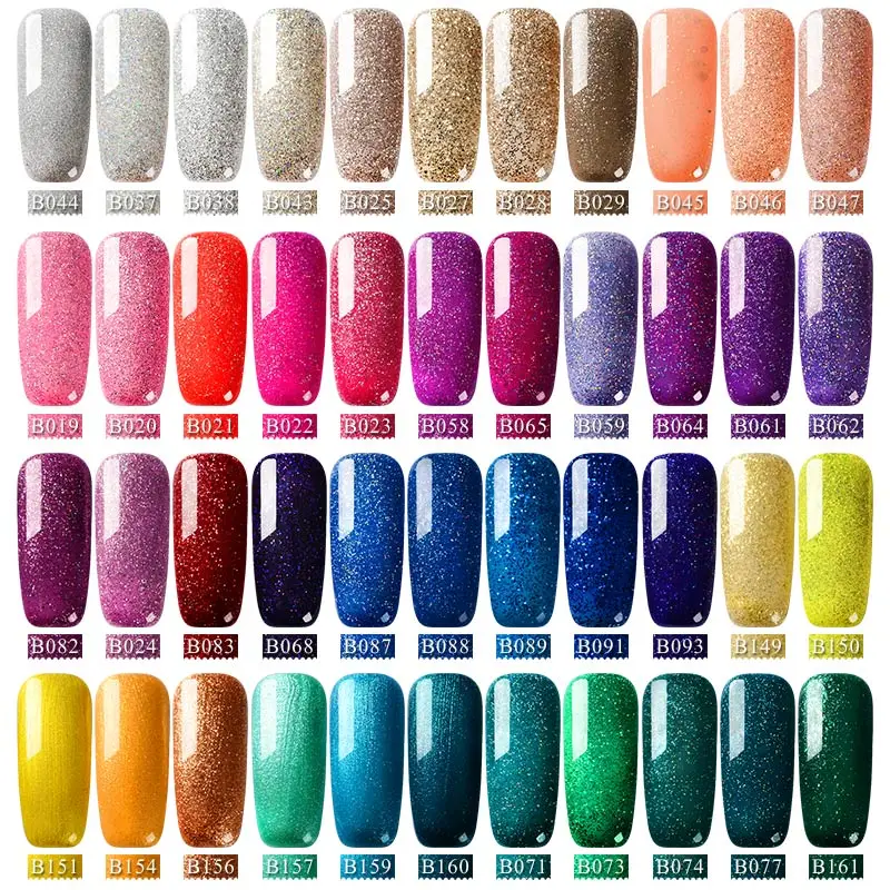 

MEET ACROSS 7ML Nail Glitter Sequins Gel Nail Polish Base and Top Needed Soak Off UV Nails Shining Manicure Decorations Tools