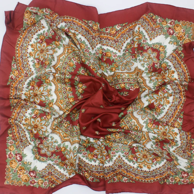 

2018 New Design Fashion Flower Square Silk Scarf Luxury Cashew Polyester Headband Shawl&Wrap Women Foulard Bandana Satin 90*90cm