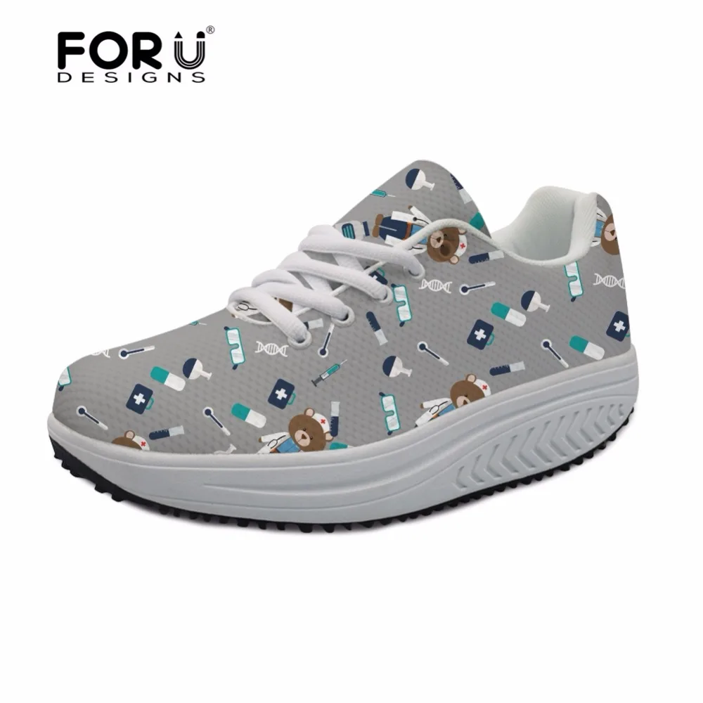 

FORUDESIGNS Flats Shoes Woman Cartoon Spring Slimming Swing Shoes for Women Nurse Pattern Casual Platform Increasing Shoes Women