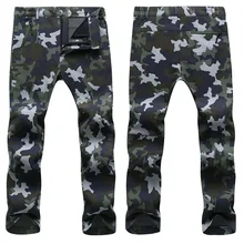 Уличные зимние мужские и женские толстые теплые флисовые походные брюки Софтшелл водонепроницаемые ветрозащитные термо кемпинговые камуфляжные с эластичной талией