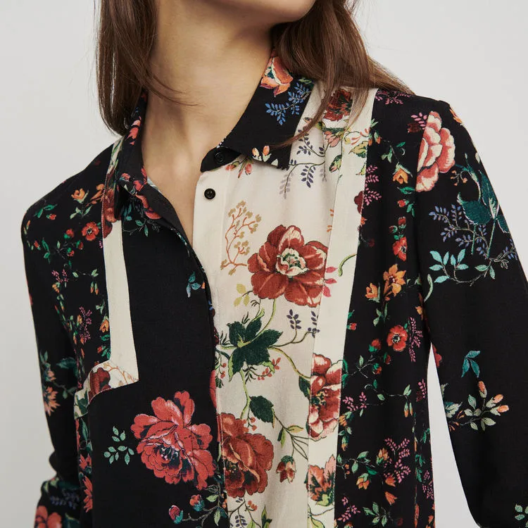 

Women Shirt 2019 Spring and Summer New Vintage Printed Contrast Shirt