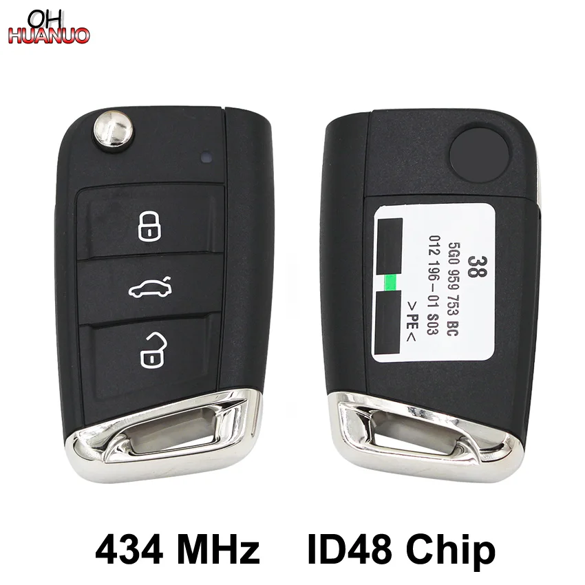 Смарт дистанционные брелки для ключей OEM Fob 3 кнопки дистанционного ключа для VW Tiguan L 434 МГц ID48 чип 5G0 959 753 BC(одна кнопка запуска