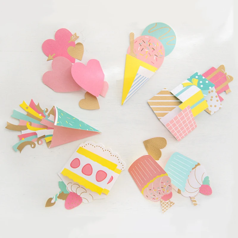 

3SET Birthday Party Envelope Card Creative Three-dimensional Birthday Card Paper Cute Cake Gift Heart Gift School Office Supply