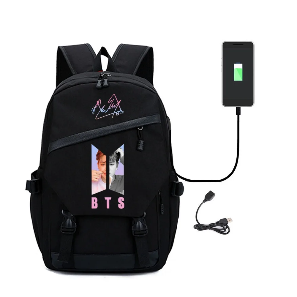 Kpop BTS рюкзак женский Love Yourself студенческий рюкзак женский с usb зарядным портом сумка для ноутбука рюкзак холст сумка для колледжа