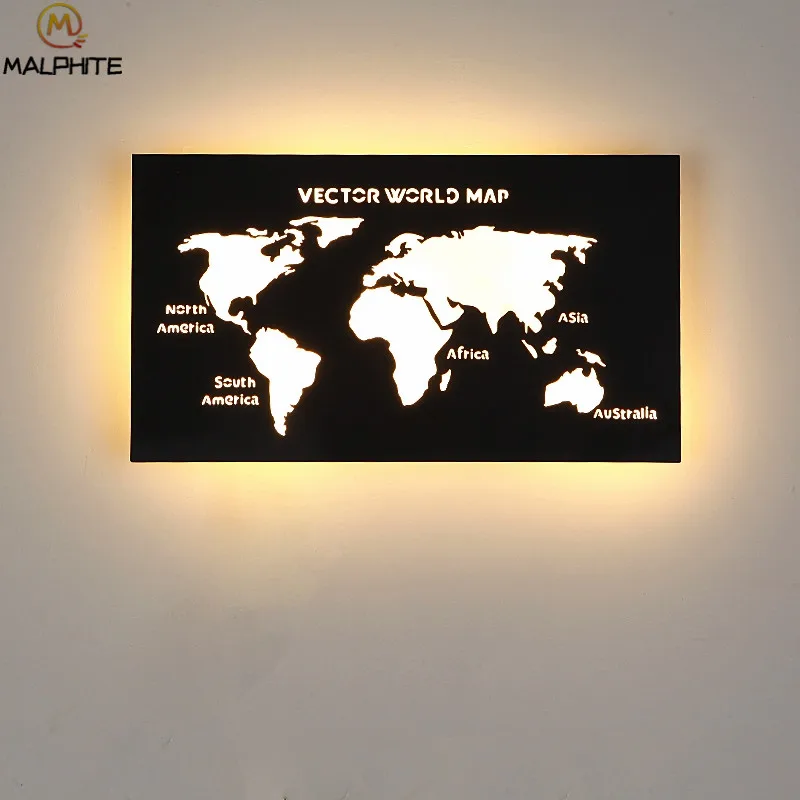 Современная Карта мира LED гладить Настенные светильники коридор прохода висит настенные светильники в гостиной интерьер ванной комнаты деко светодиодные светильники - Цвет абажура: Черный