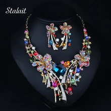 Хит, новинка, ювелирные изделия с австрийскими кристаллами, роскошный большой цветной цветок, свадебный ювелирный набор, массивное ожерелье, серьги