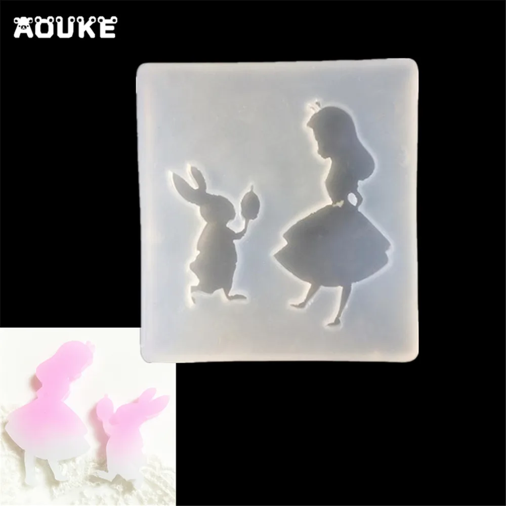 

Aouke Glue Super Clay Crystal Pendant Accessories Transparent Silicone Mold Girl/Rabbit Mobile Phone Decorative DIY Tools Q080