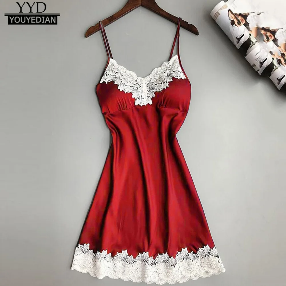 

Satin Sleepwear plus size women Ladies Nightwear Nightdress Sexy Lingerie with Chest Pads Homewear Ladies nighty Dress nightgown